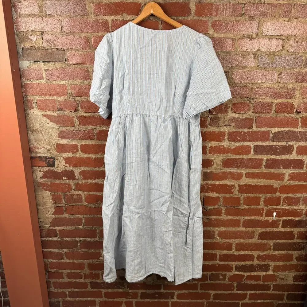 Madewell Shirt Dress Womens XL Blue Linen Button Front Puff Sleeve Midi NWT - Picture 6 of 6